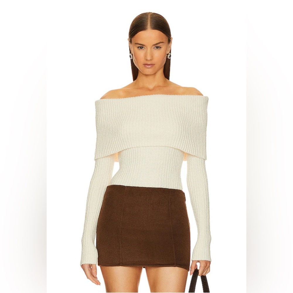 NEW L'Academie Women's Namir Off Shoulder Sweater Medium Cream Ivory Textured